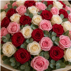 Buchet 51 Trandafiri Rosii Roz si Albi - poza 4