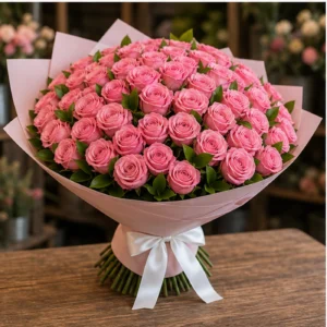 Buchet 51 Trandafiri Roz cu Salal - poza 3