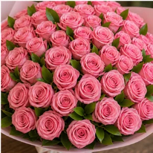 Buchet 51 Trandafiri Roz cu Salal - poza 4