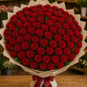 Buchet 61 trandafiri rosii cu salal verde - poza 1