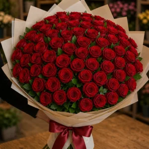 Buchet 61 trandafiri rosii cu salal verde - poza 2