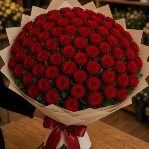 Buchet 61 trandafiri rosii cu salal verde - poza 3