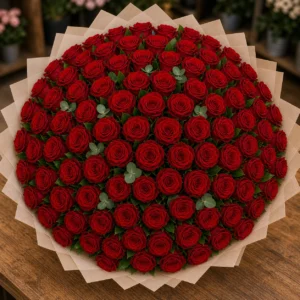 Buchet 65 trandafiri rosii cu verdeata simpla - poza 4
