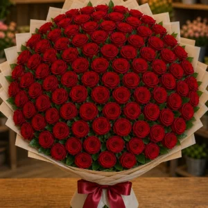 Buchet 71 trandafiri rosii cu salal elegant - poza 1