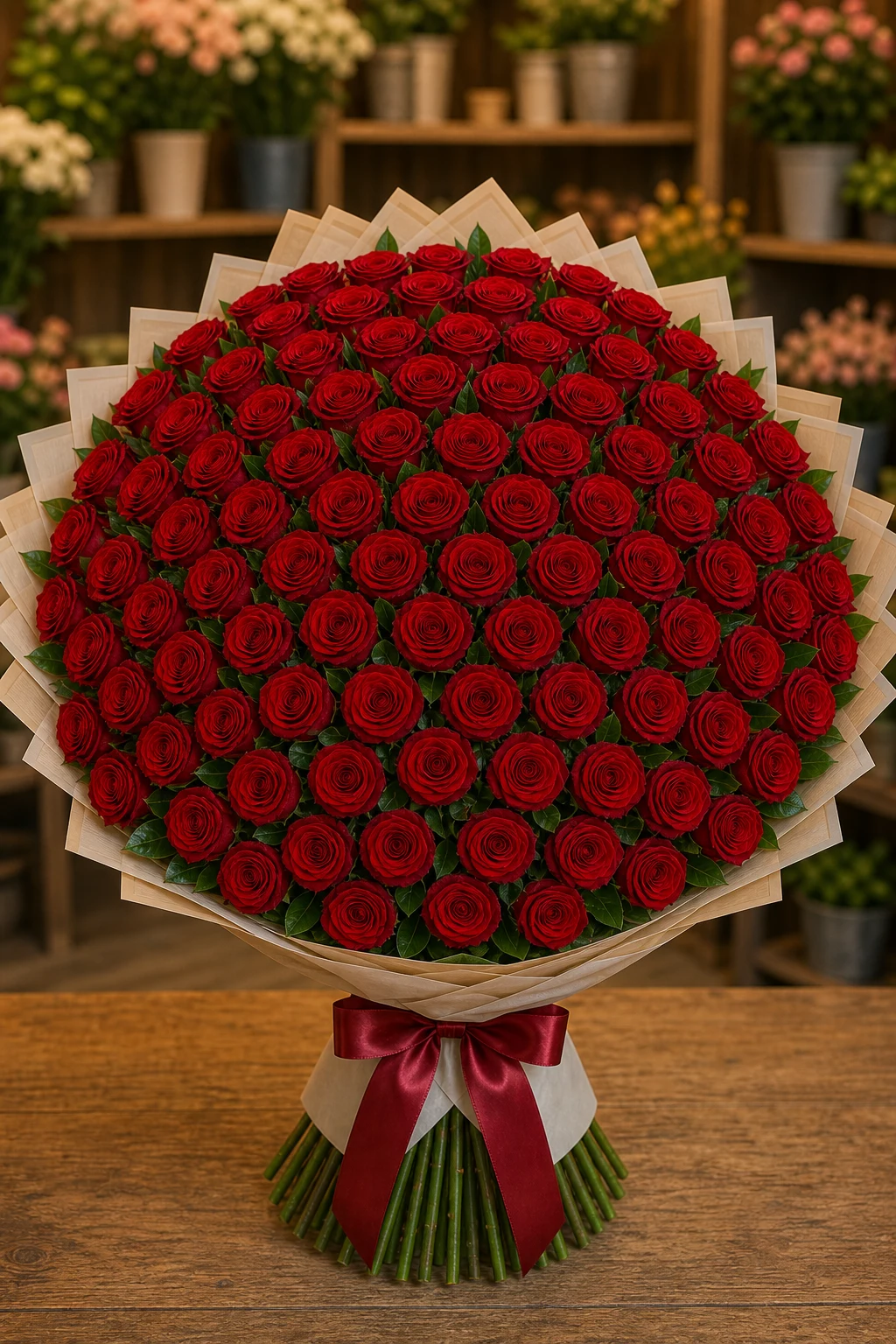 Buchet 71 trandafiri rosii cu salal elegant - poza 1