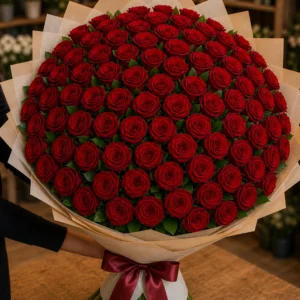 Buchet 71 trandafiri rosii cu salal elegant - poza 2