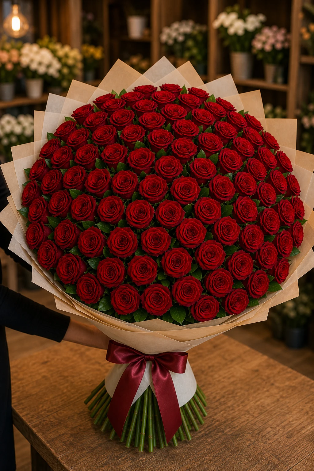 Buchet 71 trandafiri rosii cu salal elegant - poza 2