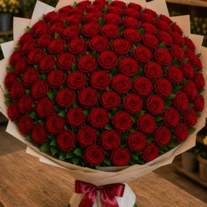 Buchet 71 trandafiri rosii cu salal elegant - poza 3