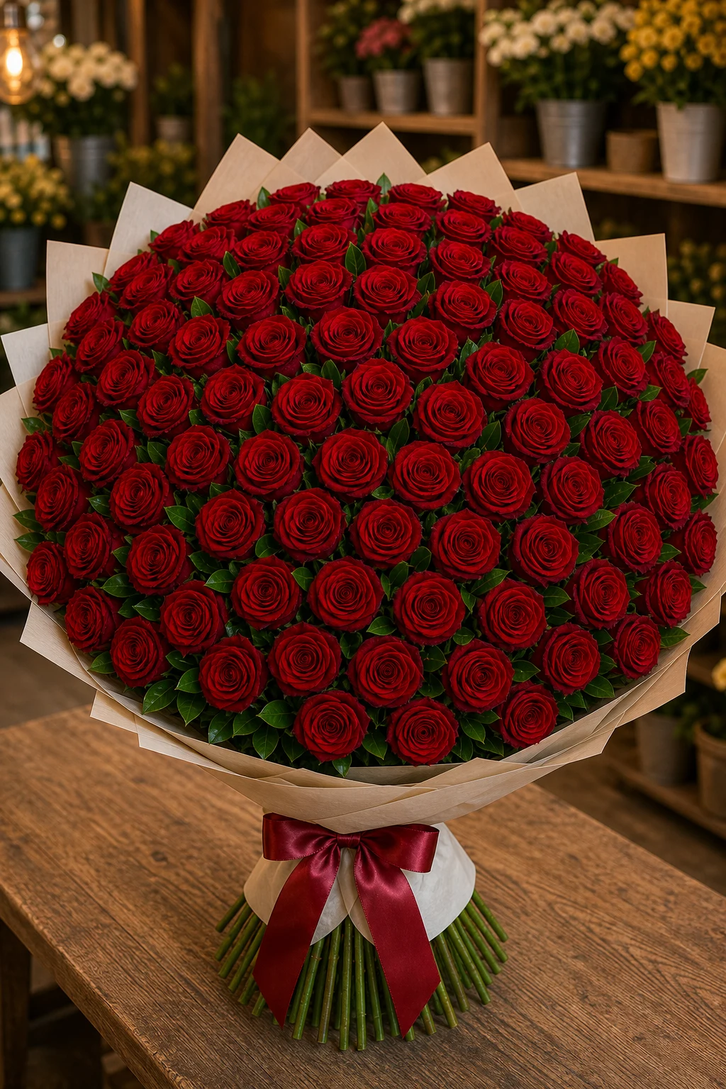 Buchet 71 trandafiri rosii cu salal elegant - poza 3