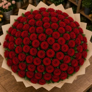 Buchet 71 trandafiri rosii cu salal elegant - poza 4
