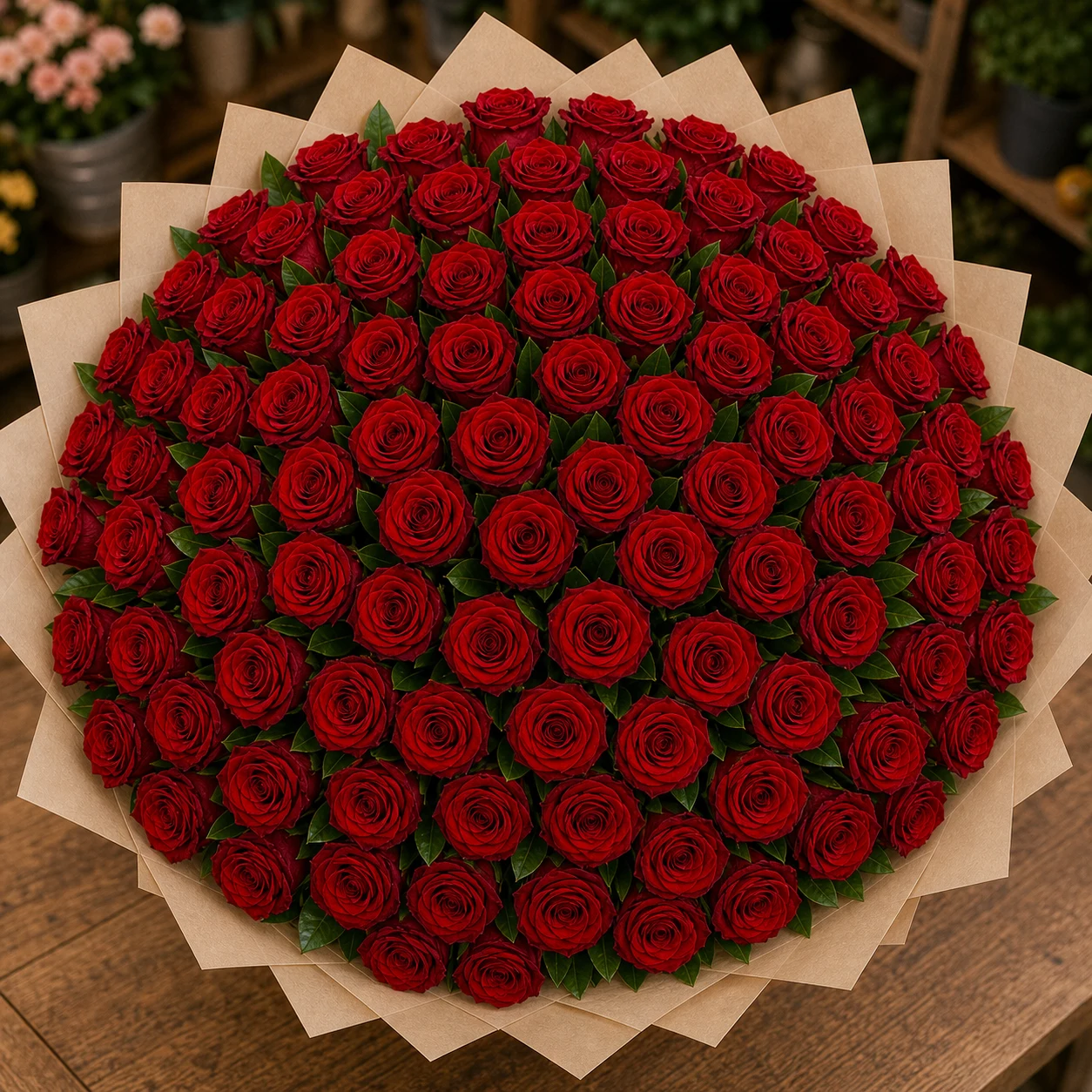 Buchet 71 trandafiri rosii cu salal elegant - poza 4