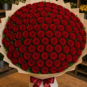 Buchet 79 trandafiri rosii cu salal bogat - poza 1