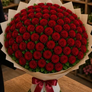 Buchet 79 trandafiri rosii cu salal bogat - poza 2