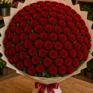 Buchet 85 trandafiri rosii cu verdeata simpla - poza 1