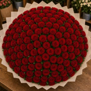 Buchet 85 trandafiri rosii cu verdeata simpla - poza 4