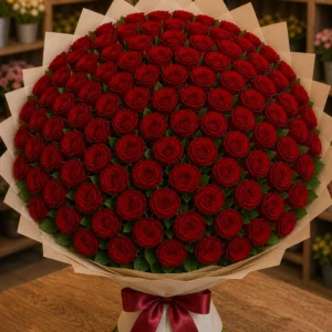 Buchet 87 trandafiri rosii cu salal proaspat - poza 1