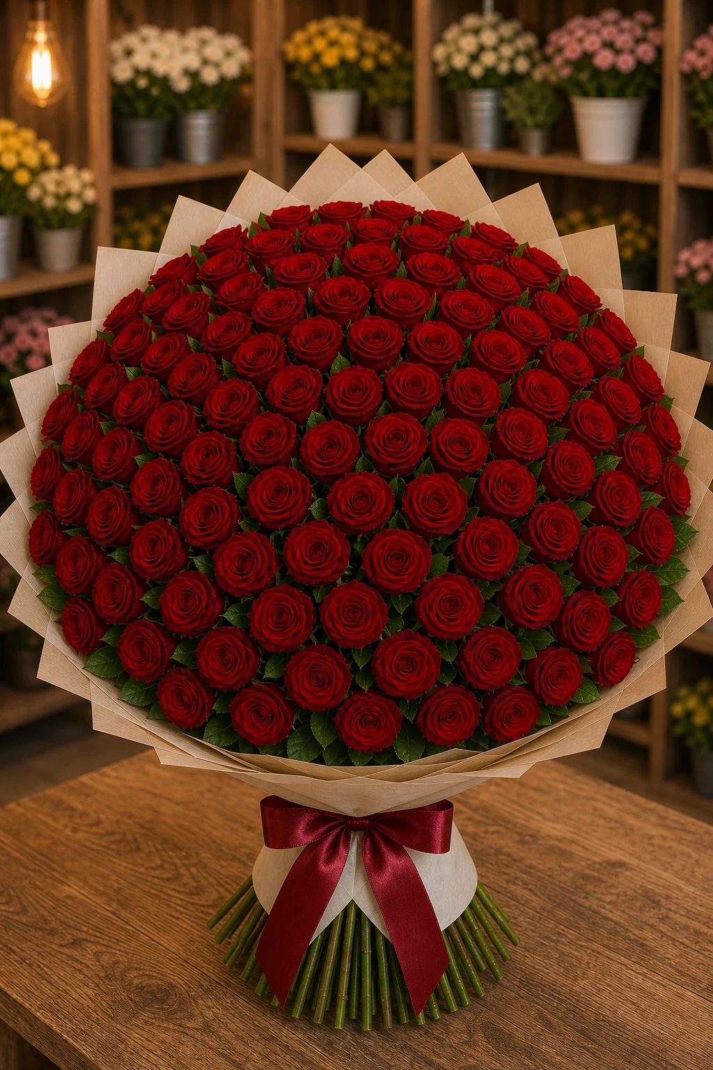 Buchet 87 trandafiri rosii cu salal proaspat - poza 1