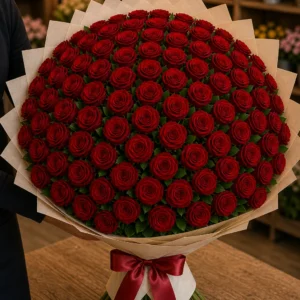 Buchet 87 trandafiri rosii cu salal proaspat - poza 2