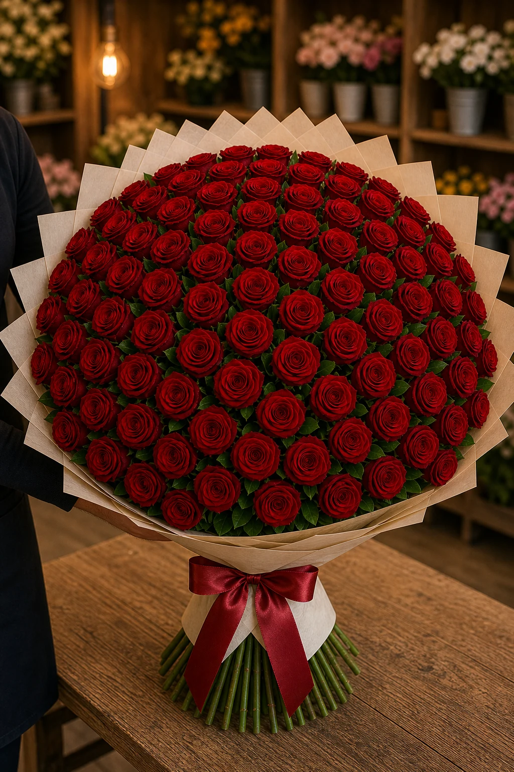 Buchet 87 trandafiri rosii cu salal proaspat - poza 2