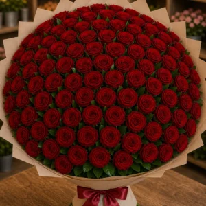 Buchet 87 trandafiri rosii cu salal proaspat - poza 3