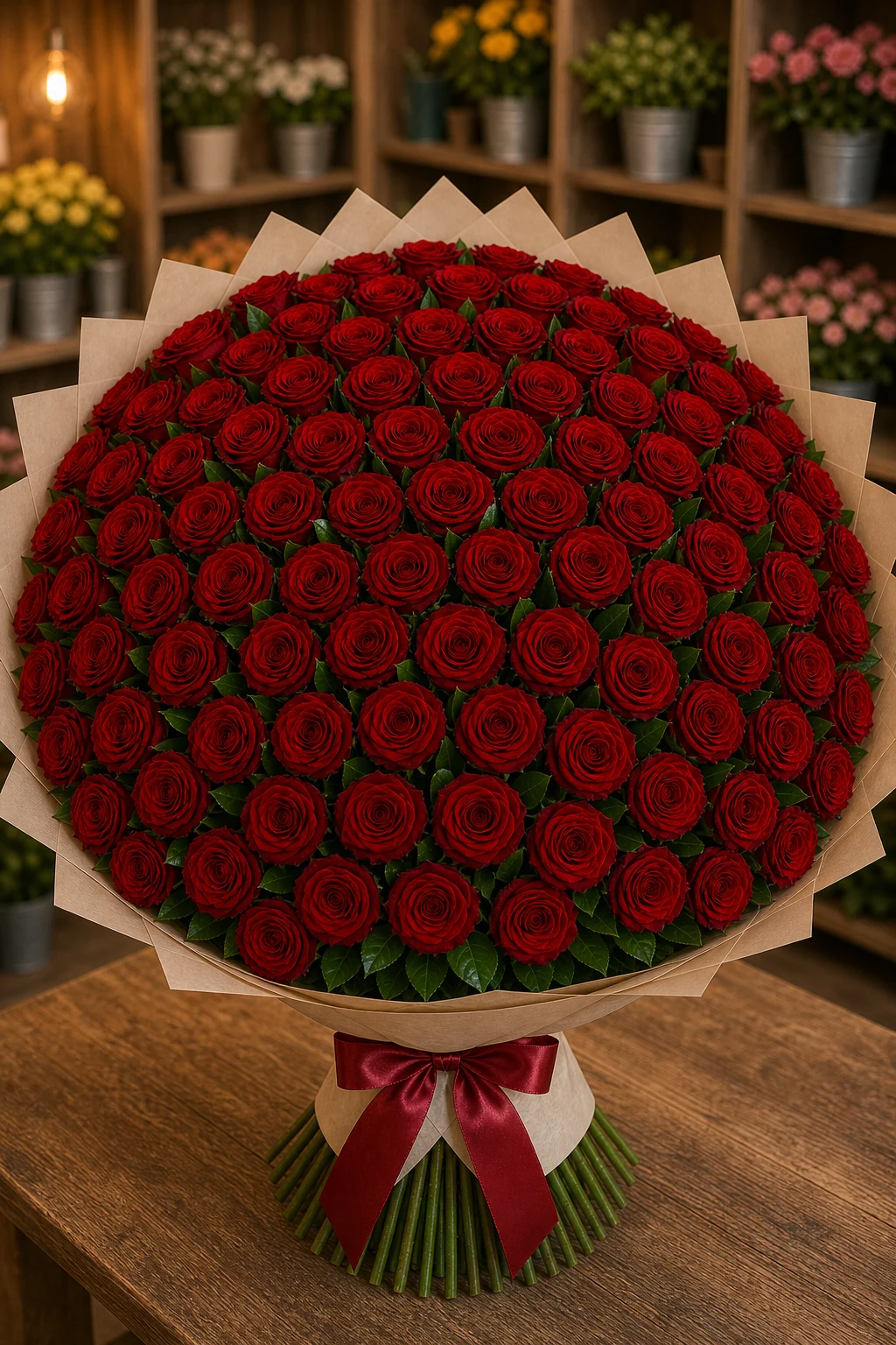 Buchet 87 trandafiri rosii cu salal proaspat - poza 3