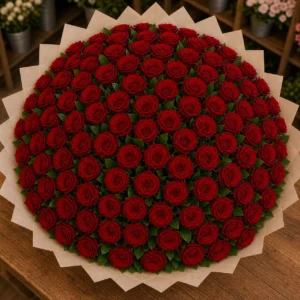 Buchet 87 trandafiri rosii cu salal proaspat - poza 4