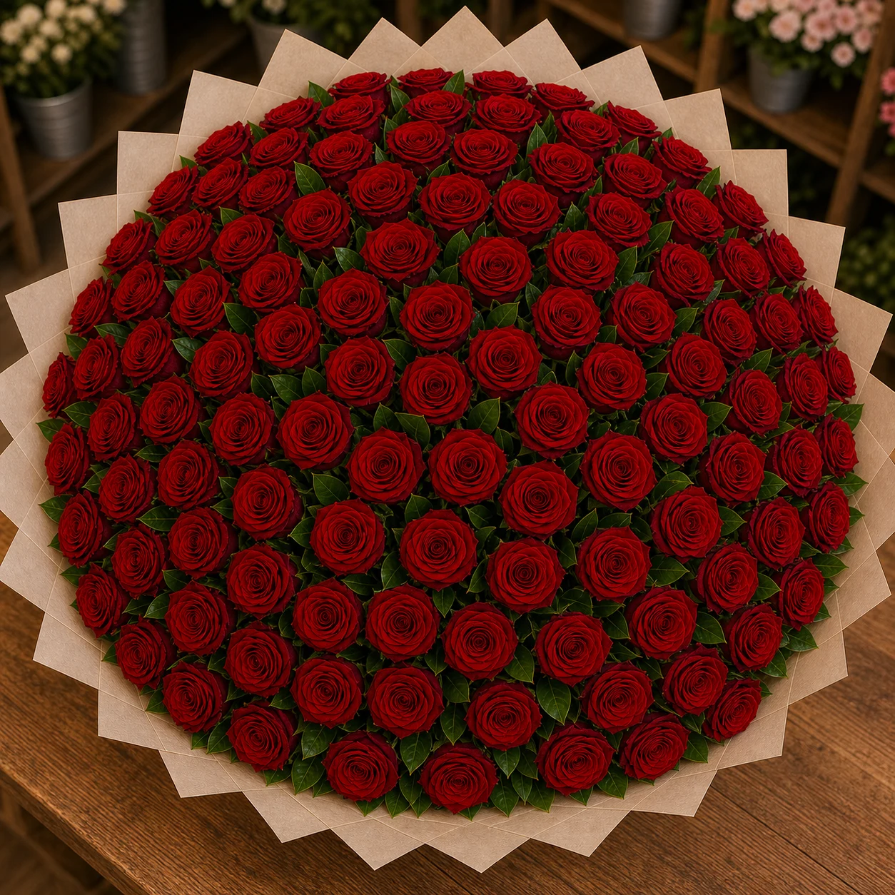 Buchet 87 trandafiri rosii cu salal proaspat - poza 4