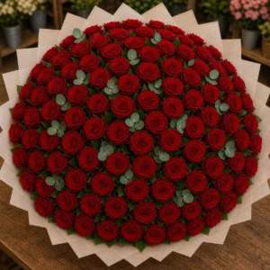 Buchet 89 trandafiri rosii cu eucalipt fin - poza 4