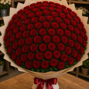 Buchet 93 trandafiri rosii cu salal natural - poza 1