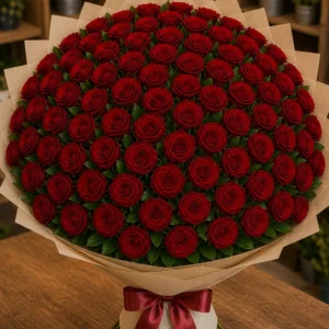 Buchet 93 trandafiri rosii cu salal natural - poza 3