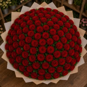 Buchet 93 trandafiri rosii cu salal natural - poza 4