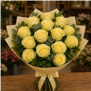 Buchet cu 19 trandafiri galbeni elegant - poza 1