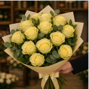 Buchet cu 19 trandafiri galbeni elegant - poza 2