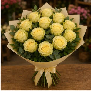 Buchet cu 19 trandafiri galbeni elegant - poza 3