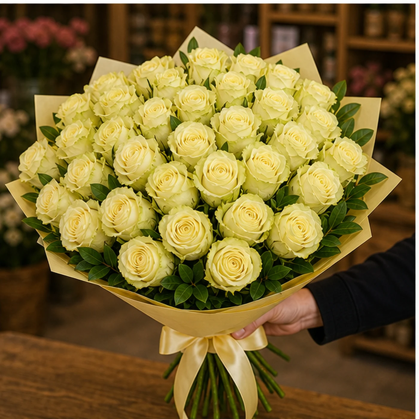Buchet cu 37 trandafiri galbeni festiv - poza 2