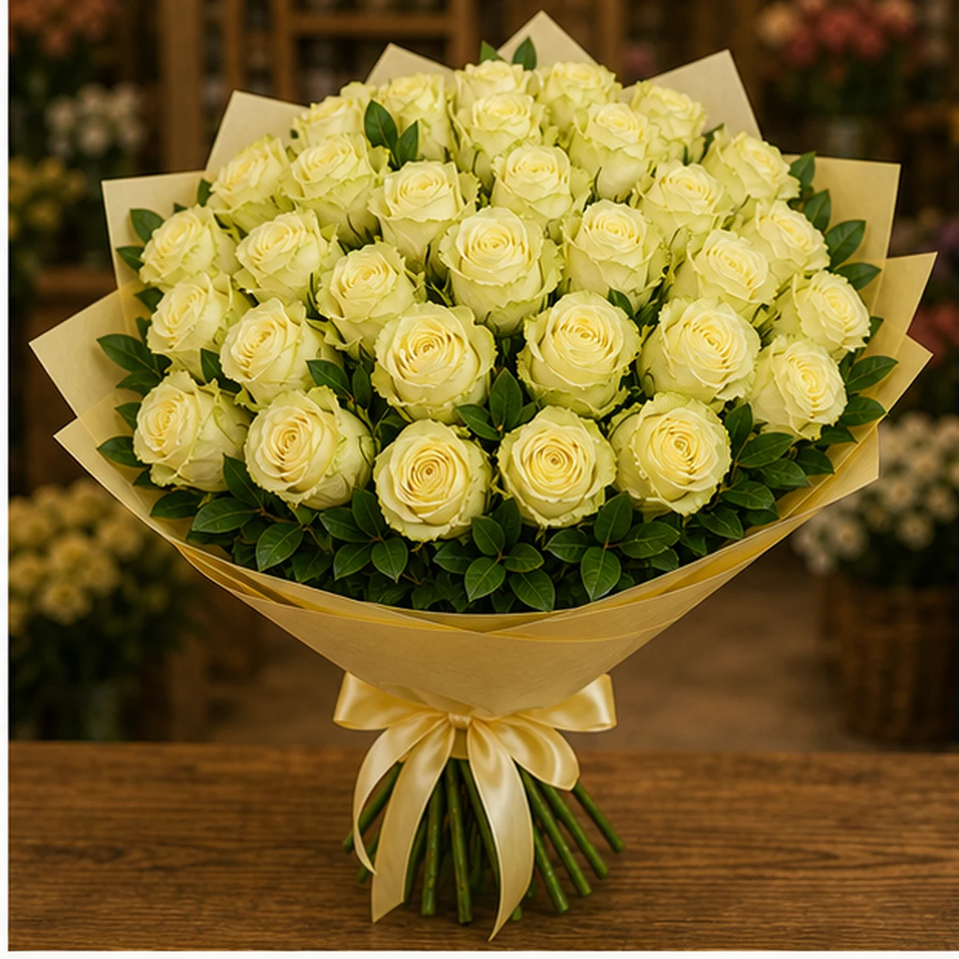 Buchet cu 37 trandafiri galbeni festiv - poza 3