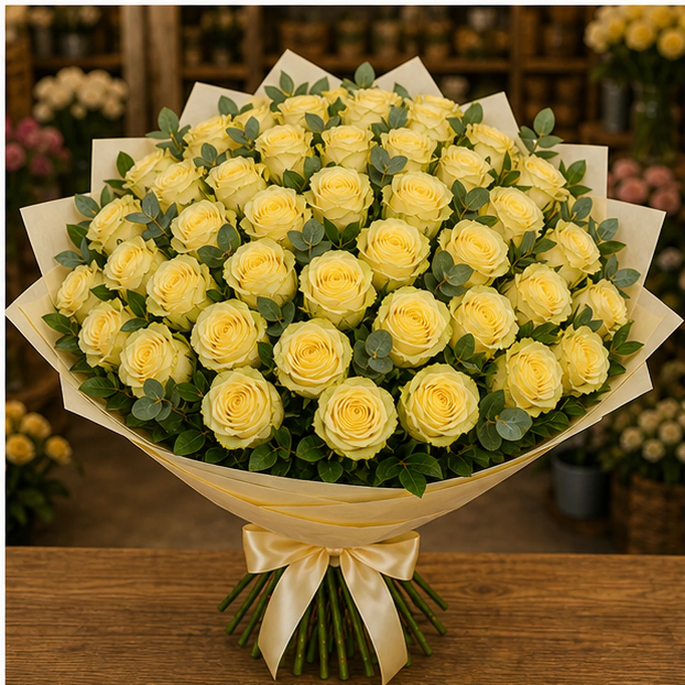 Buchet cu 43 trandafiri galbeni grandios - poza 1