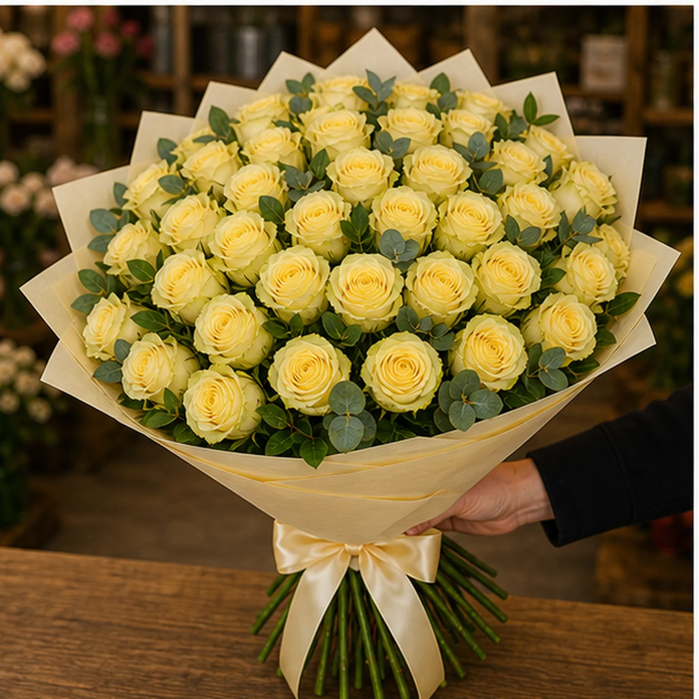 Buchet cu 43 trandafiri galbeni grandios - poza 2