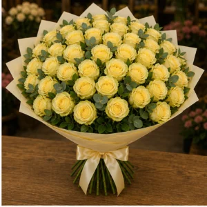 Buchet cu 43 trandafiri galbeni grandios - poza 3