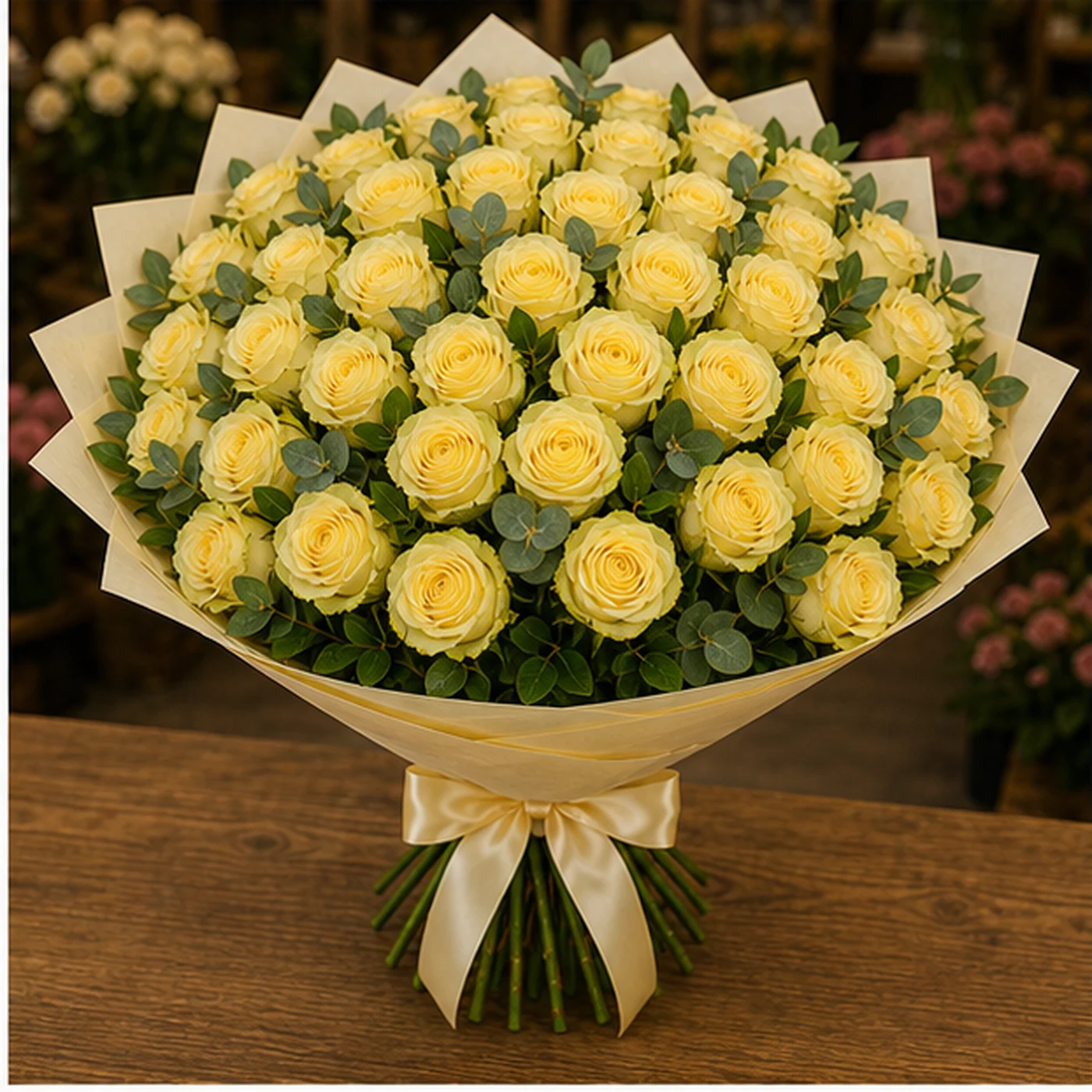Buchet cu 43 trandafiri galbeni grandios - poza 3