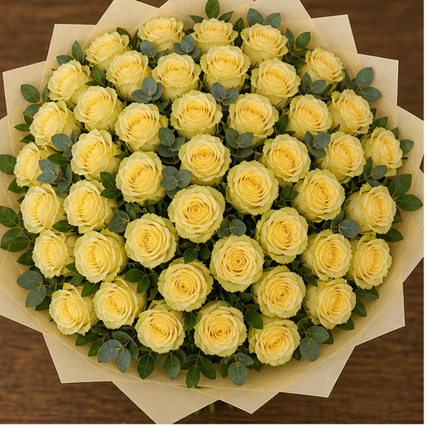 Buchet cu 43 trandafiri galbeni grandios - poza 4