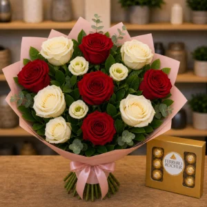 Buchet cu bomboane Ferrero si mix rosu alb - poza 4