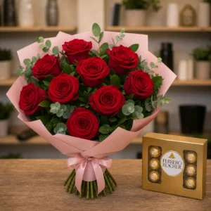 Buchet cu bomboane Ferrero si trandafiri rosii - poza 4