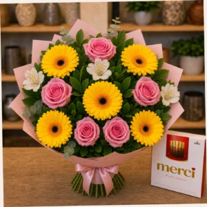 Buchet cu bomboane Merci si mix vesel - poza 2