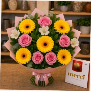 Buchet cu bomboane Merci si mix vesel - poza 3