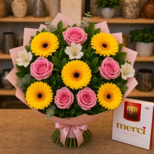 Buchet cu bomboane Merci si mix vesel - poza 4
