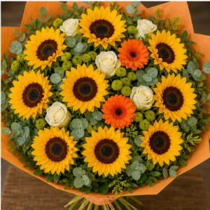 Buchet cu floarea-soarelui premium si gerbera portocalie - poza 4