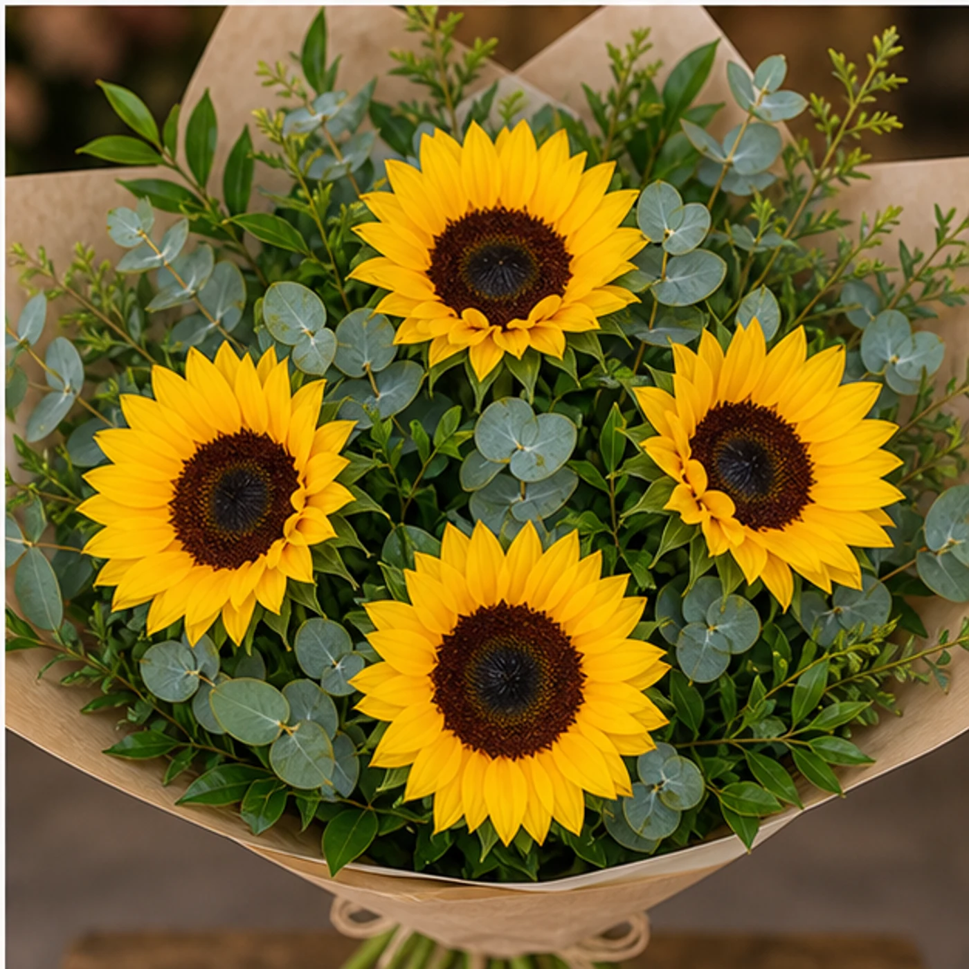 Buchet cu floarea-soarelui si eucalipt natural - poza 4