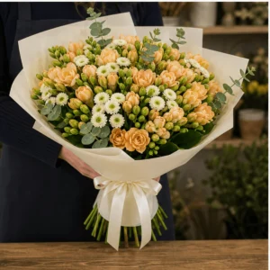 Buchet cu frezii piersica si santini alb - poza 3