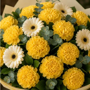 Buchet cu garoafe galbene si gerbera crem - poza 2